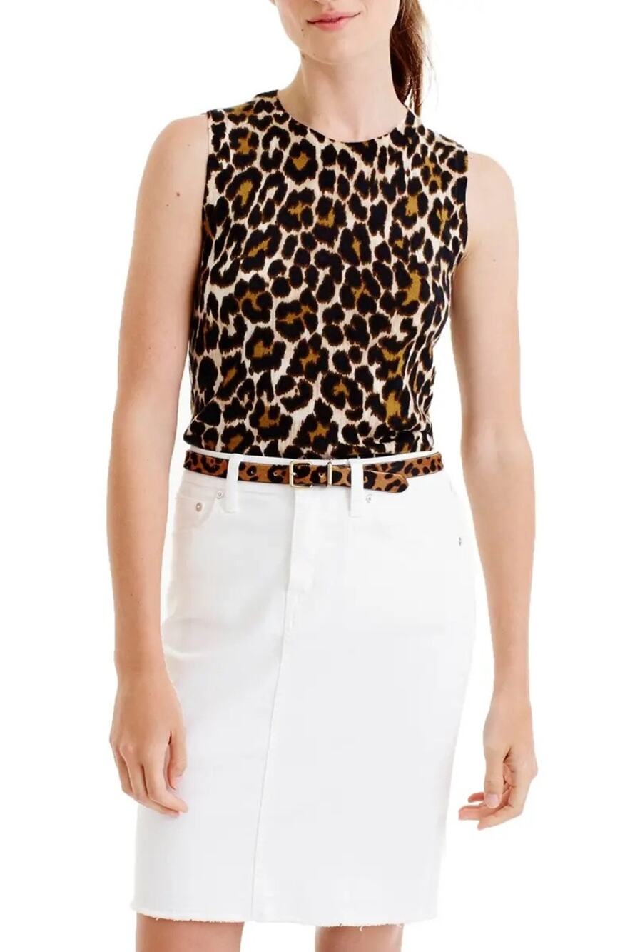 J. Crew Sleeveless Jackie Sweater 100% Merino Wool Leopard Print Size M NWT